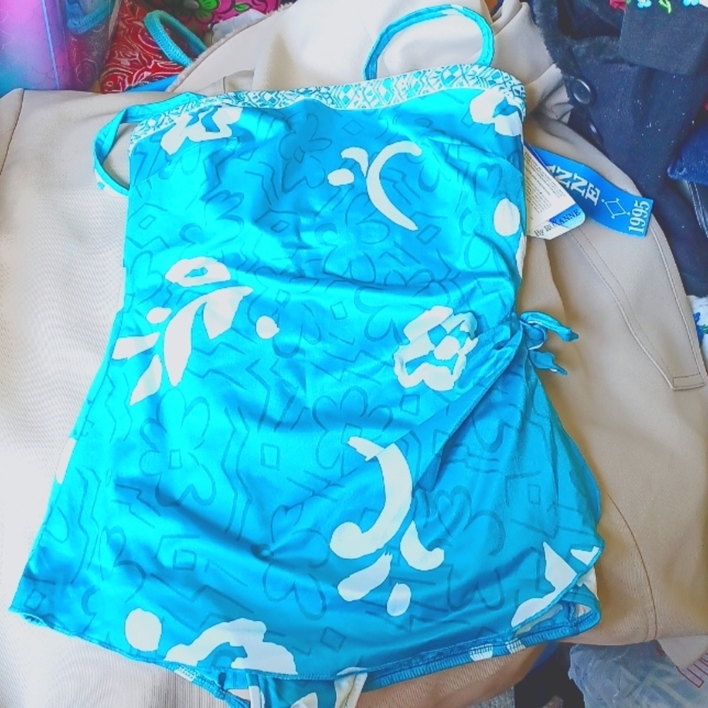 Vintage Turquoise & White Floral One-Piece Swimsuit